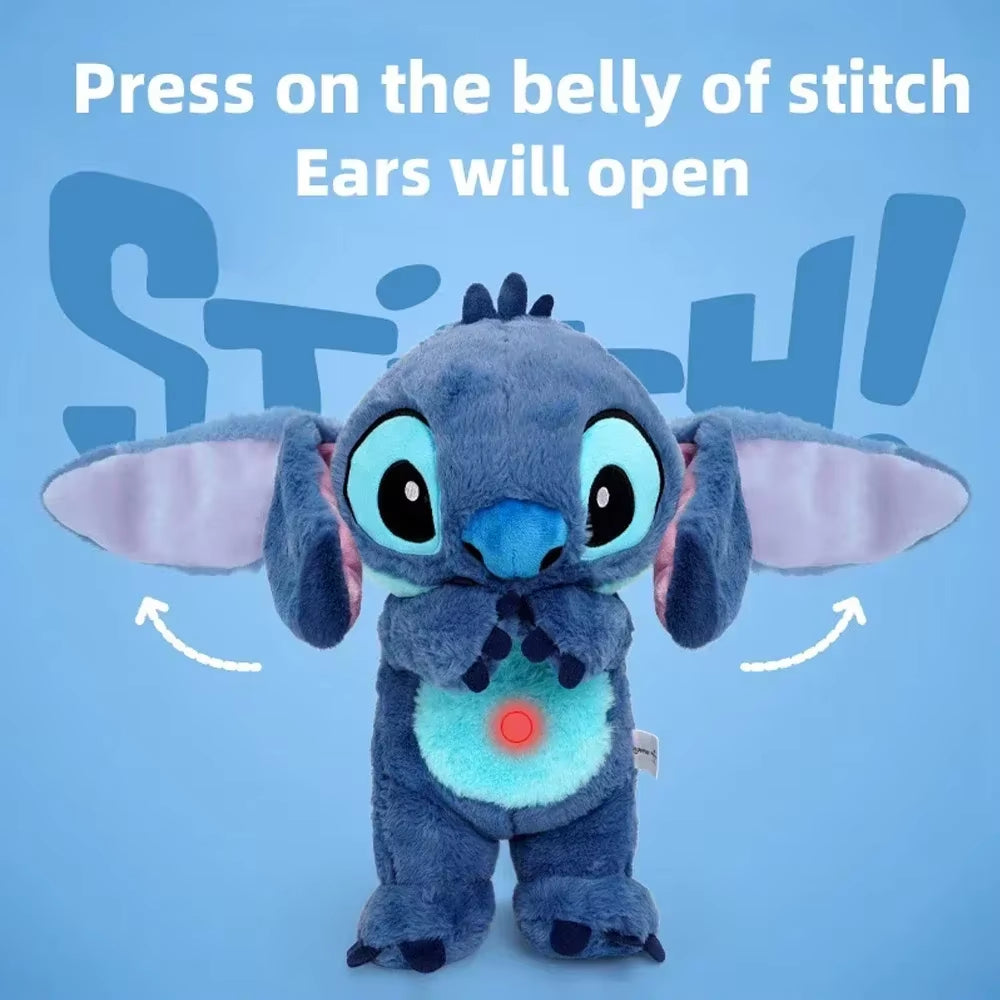 30CM Disney Stitch Plush Doll with Lighting Music Baby Sleeping Companion Sound Soothing Kawaii Plush Toy 2025 Breathing Toys